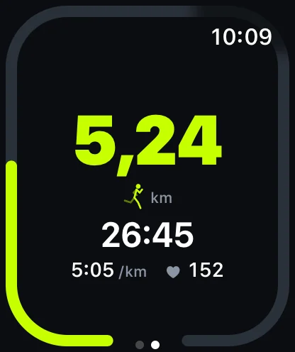 Apple Watch'ta koşu: 5,24 km, 26:45.